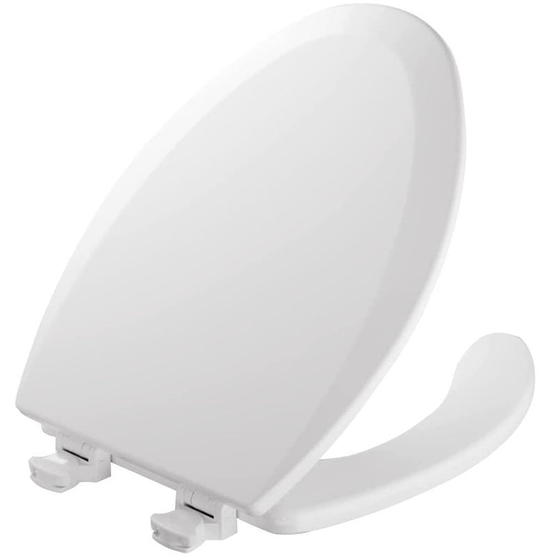 MAYFAIR 18440EC 000 Open Front Toilet Seat will Never Loosen and Easily Remove ELONGATED Durable Enameled Wood White