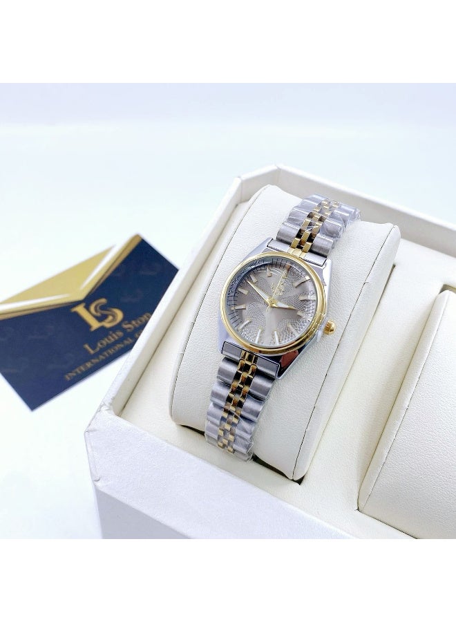Louis Ston Women's waterproof watch, high quality steel, silver and gold bracelet with gray dial