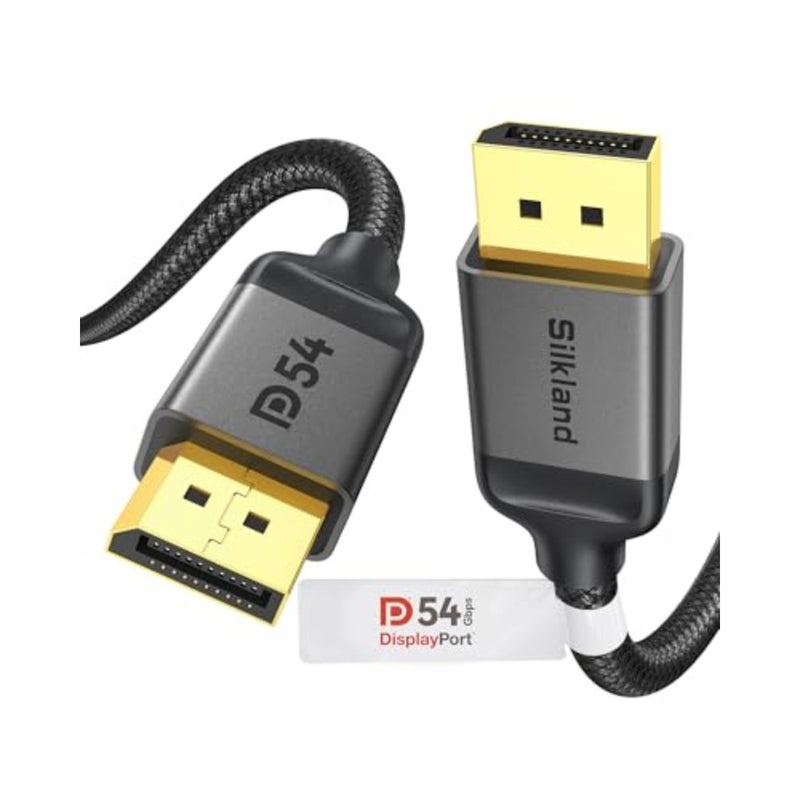 كابل شاشة الألعاب: DisplayPort 2.1، معتمد من VESA، 54 جيجابت في الثانية، 8K@120 هرتز/4K@540 هرتز، HDR10، G-Sync FreeSync، DSC 1.2a، أسود، نايلون مجدول - Image 1