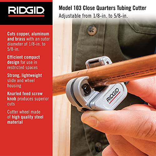 RIDGID 32975 Model 103 Close Quarters Compact Tubing Cutter for 18 to 58 Copper Aluminum Brass and Plastic Mini Tubing Cutter for Tight Cutting Jobs - Image 3