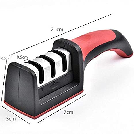 Peyx 3 Stage Manual System Knife Sharpener with AntiSlip Rubber Base for Grip Three Slots Handle Knife Sharpener Tool with Removable Head GrinderBlack Red - Image 5