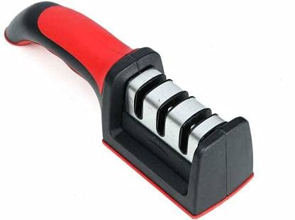 Peyx 3 Stage Manual System Knife Sharpener with AntiSlip Rubber Base for Grip Three Slots Handle Knife Sharpener Tool with Removable Head GrinderBlack Red - Image 4