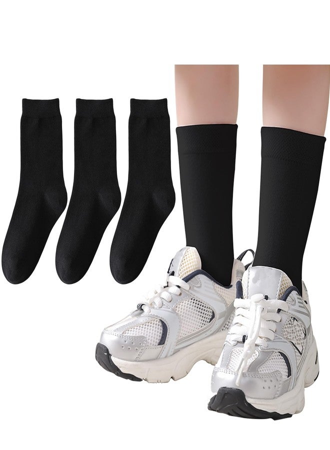 JORMATT جوارب رسمية للأولاد من جورمات، 3 أزواج، جوارب سوداء برقبة دائرية، جوارب قطنية للأطفال الصغار، جوارب موحدة بدون خياطة، أسود، مقاس كبير - Image 1