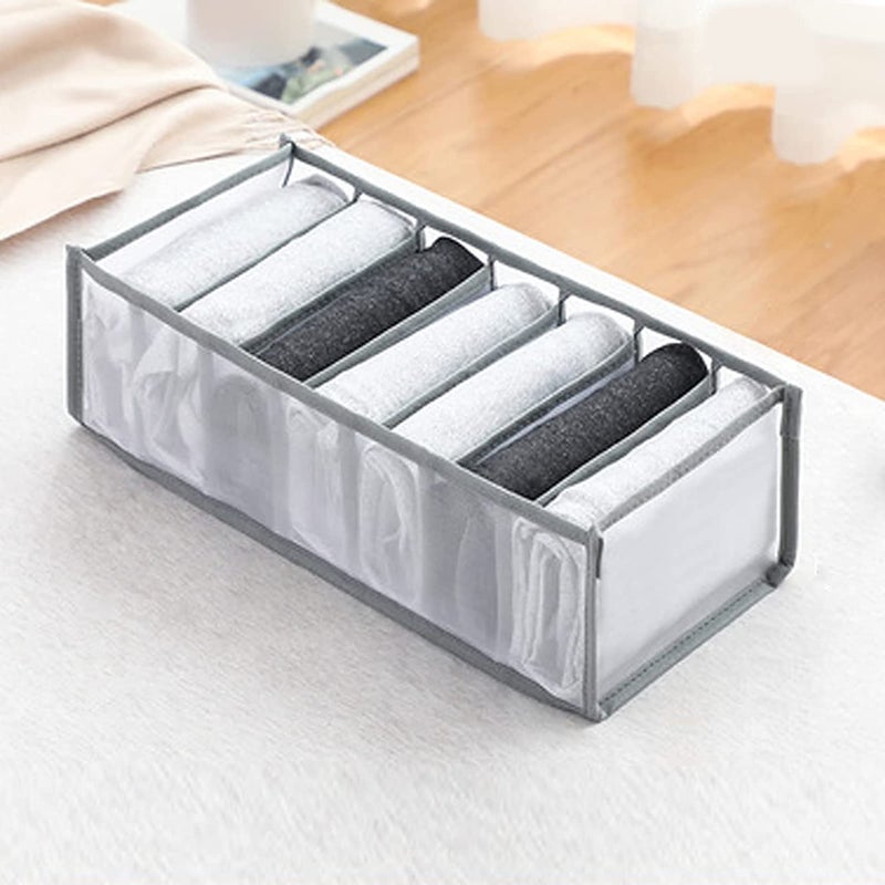 MBW Wardrobe Clothes Organizers 7 Grids Jeans Compartment Wardrobe Clothes Organizer Cloth Storage Organizer Grey Pack of 6 - Image 4