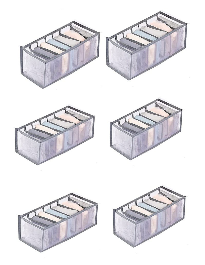 MBW Wardrobe Clothes Organizers 7 Grids Jeans Compartment Wardrobe Clothes Organizer Cloth Storage Organizer Grey Pack of 6 - Image 1