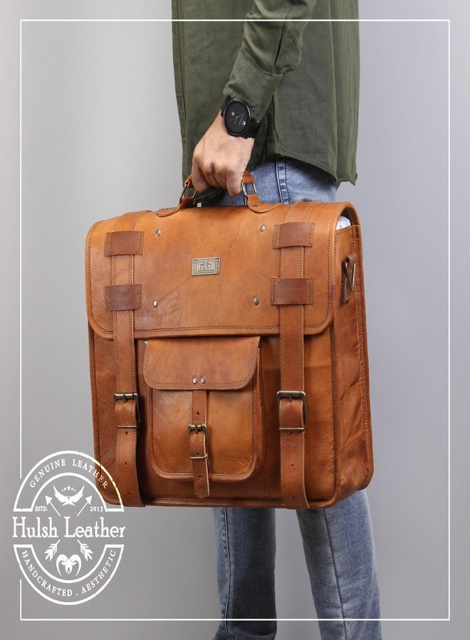 HULSH Spacious Tan Leather Messenger Bag for Men, Large, 17 Inch Laptop, Vintage Look, Handmade, 3 Sections, 5 Liters, 5 Pockets, TSA Compliant - Image 2