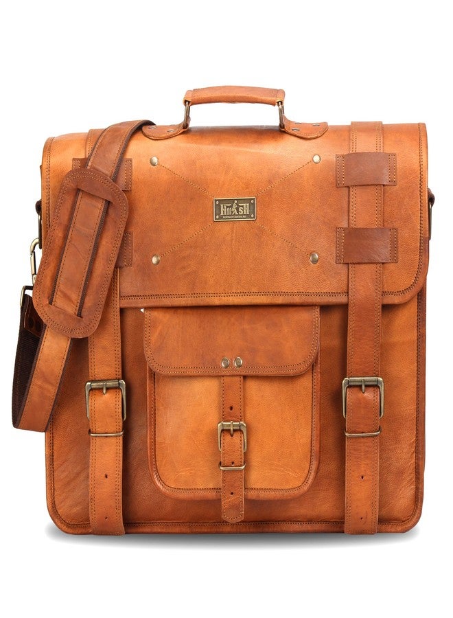 HULSH Spacious Tan Leather Messenger Bag for Men, Large, 17 Inch Laptop, Vintage Look, Handmade, 3 Sections, 5 Liters, 5 Pockets, TSA Compliant - Image 4