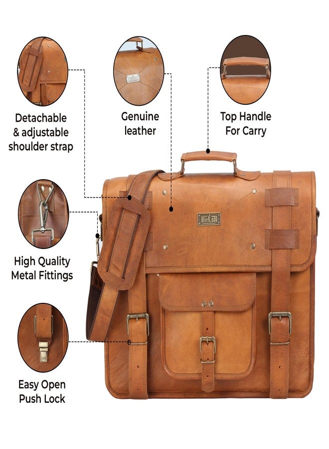 HULSH Spacious Tan Leather Messenger Bag for Men, Large, 17 Inch Laptop, Vintage Look, Handmade, 3 Sections, 5 Liters, 5 Pockets, TSA Compliant - Image 5
