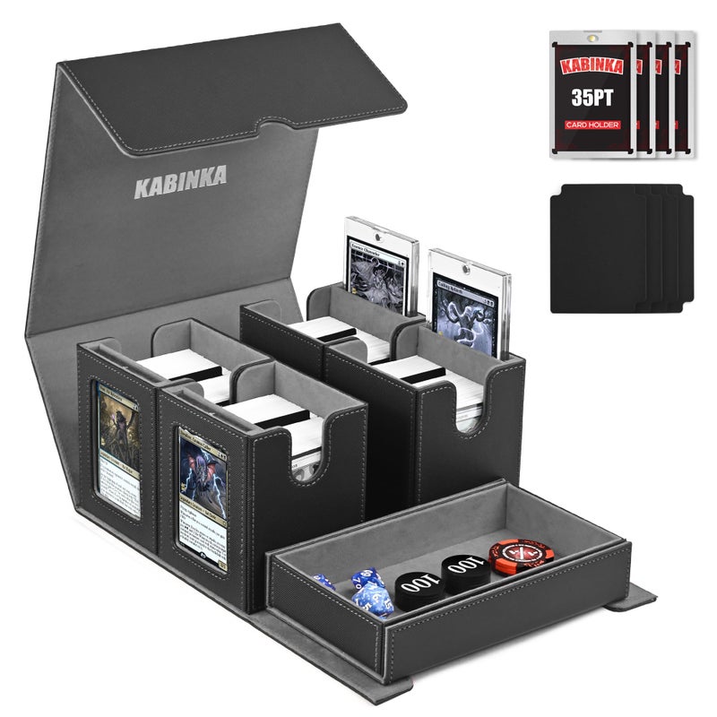 Kabinka Commander Deck Box for MTG Fits 400+ Double-Sleeved Card Storage, 5 IN 1 Removable Card Case with Dice Tray, Display Window for TCG/PTCG/EDH, 4 Magnetic One Touch Holders (Black) - Image 1