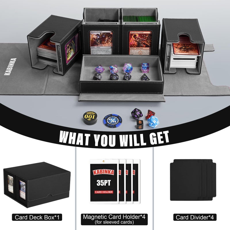 Kabinka Commander Deck Box for MTG Fits 400+ Double-Sleeved Card Storage, 5 IN 1 Removable Card Case with Dice Tray, Display Window for TCG/PTCG/EDH, 4 Magnetic One Touch Holders (Black) - Image 5
