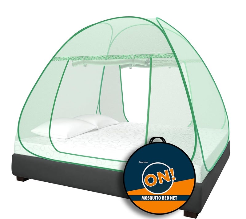 KOLAR Supreme On Green Double Bed Mosquito Net KingSize 65 Feet X 65 Feet Premium Green Machardani Strong and Durable Tent Type Foldable Corrosion Resistant 200 Cm X 200 Cm X 140 Cm - Image 1