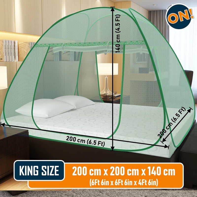 KOLAR Supreme On Green Double Bed Mosquito Net KingSize 65 Feet X 65 Feet Premium Green Machardani Strong and Durable Tent Type Foldable Corrosion Resistant 200 Cm X 200 Cm X 140 Cm - Image 3