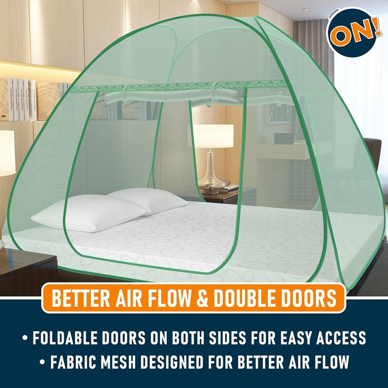 KOLAR Supreme On Green Double Bed Mosquito Net KingSize 65 Feet X 65 Feet Premium Green Machardani Strong and Durable Tent Type Foldable Corrosion Resistant 200 Cm X 200 Cm X 140 Cm - Image 4