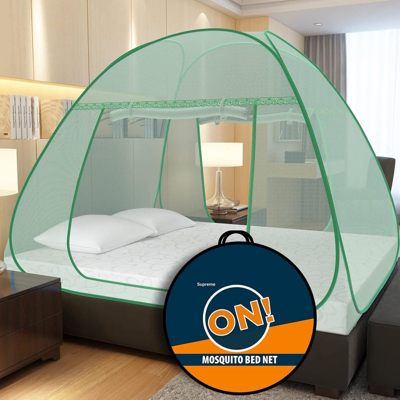 KOLAR Supreme On Green Double Bed Mosquito Net KingSize 65 Feet X 65 Feet Premium Green Machardani Strong and Durable Tent Type Foldable Corrosion Resistant 200 Cm X 200 Cm X 140 Cm - Image 2