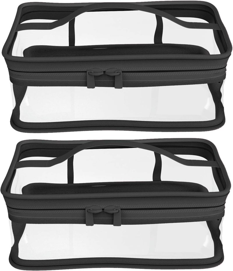 BallHull Black Transparent Cosmetic Bag Waterproof Handbag Portable Travel Work Make Up Kit Double Zipper Storage Bag, 2 PCS - Image 1