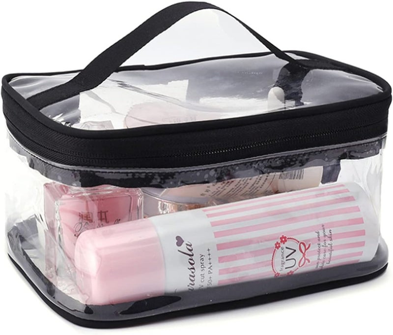 BallHull Black Transparent Cosmetic Bag Waterproof Handbag Portable Travel Work Make Up Kit Double Zipper Storage Bag, 2 PCS - Image 3