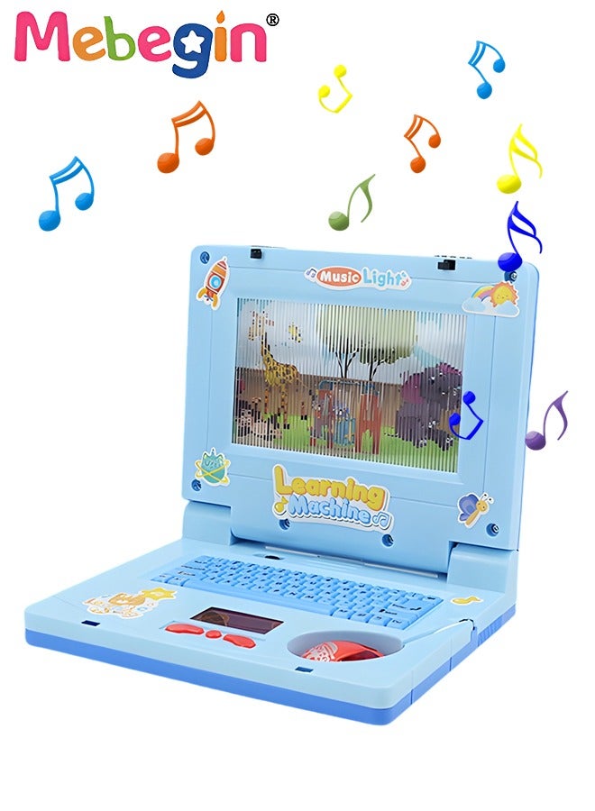 Kids Learning Laptop with Music and Light, Play Laptop Computer Electronic Educational Learning Computer  Simulation Music Preschool Pretend Toys with Retractable Mouse for Early Learning Blue  - Image 1
