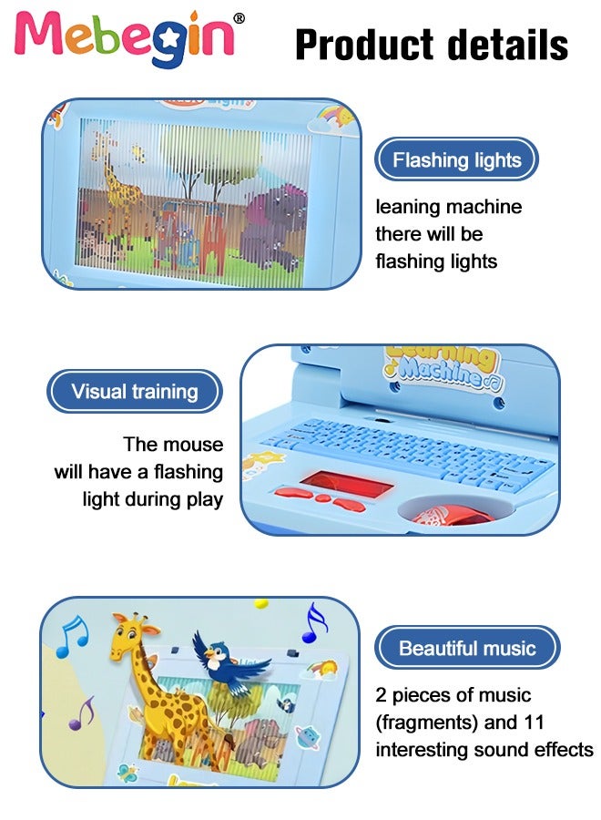 Kids Learning Laptop with Music and Light, Play Laptop Computer Electronic Educational Learning Computer  Simulation Music Preschool Pretend Toys with Retractable Mouse for Early Learning Blue  - Image 2