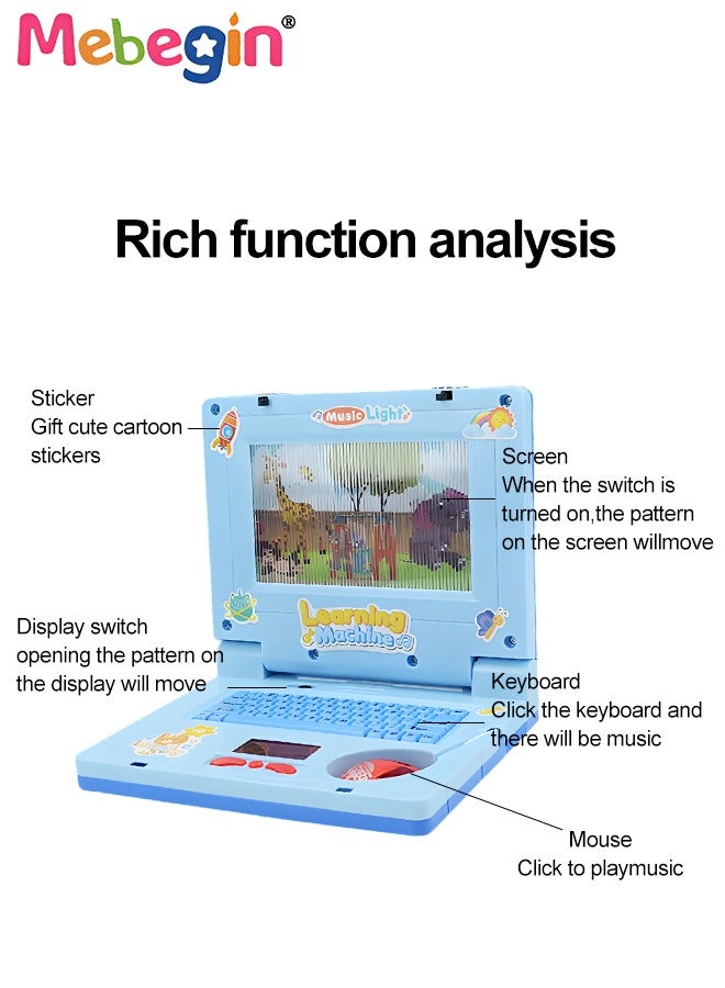 Kids Learning Laptop with Music and Light, Play Laptop Computer Electronic Educational Learning Computer  Simulation Music Preschool Pretend Toys with Retractable Mouse for Early Learning Blue  - Image 5
