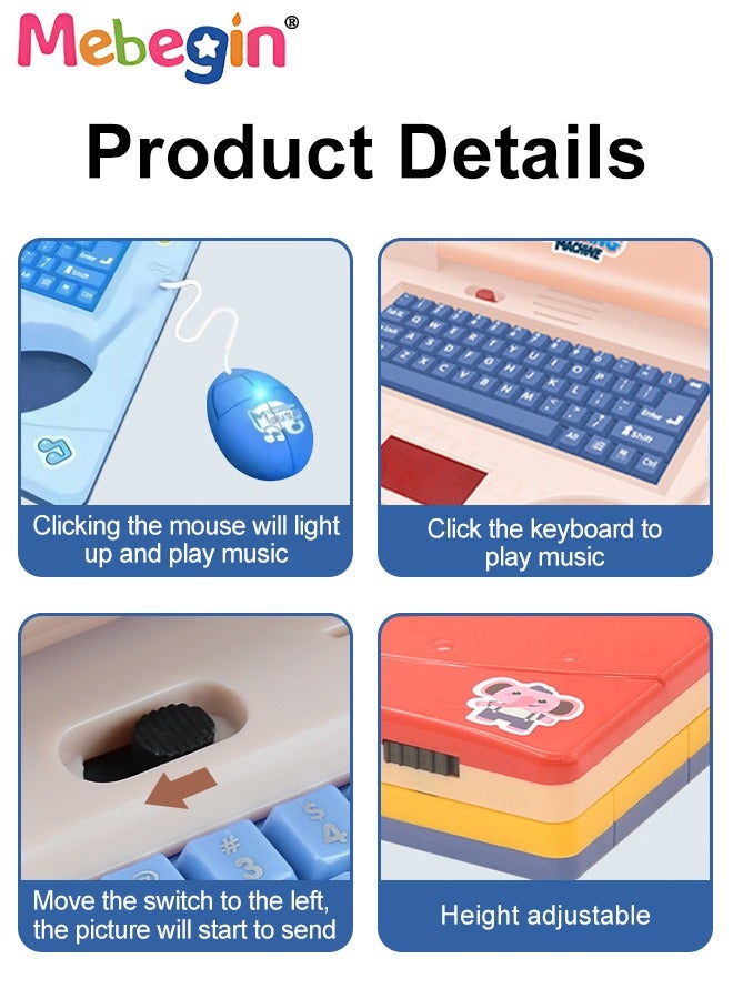 Kids Learning Laptop with Music and Light, Play Laptop Computer Electronic Educational Learning Computer  Simulation Music Preschool Pretend Toys with Retractable Mouse for Early Learning Blue  - Image 4