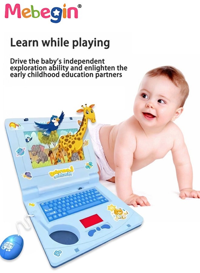 Kids Learning Laptop with Music and Light, Play Laptop Computer Electronic Educational Learning Computer  Simulation Music Preschool Pretend Toys with Retractable Mouse for Early Learning Blue  - Image 3