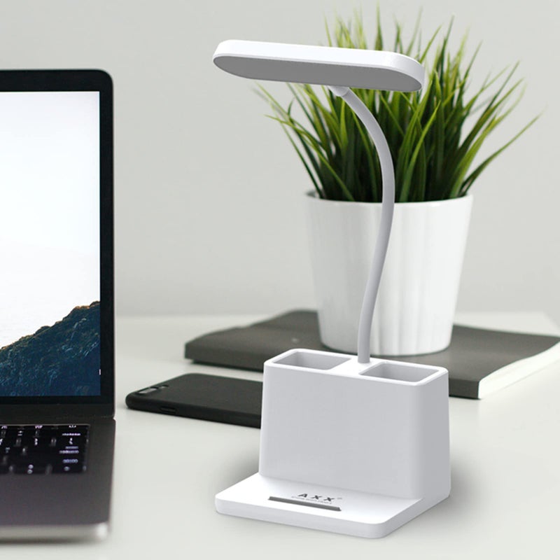 AXX Rechargeable Small Desk Lamp for Home Office Bedroom, Study Table Light for Kids Teens, White, LED, Pen Holder, Mini, Gooseneck, College Dorm Room Lighting for Computer Keyboard Desktop Task - Image 2
