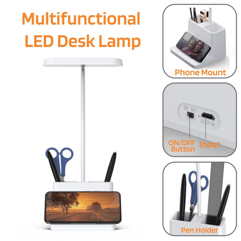 AXX Rechargeable Small Desk Lamp for Home Office Bedroom, Study Table Light for Kids Teens, White, LED, Pen Holder, Mini, Gooseneck, College Dorm Room Lighting for Computer Keyboard Desktop Task - Image 4