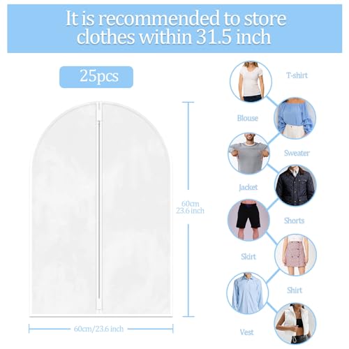 TORONTOKYO 25 Pack 31" Garment Bags for Hanging Clothes, Clear Plastic Garment Bag Dust-Proof Suit Protector Clothes Cover with Zipper for Closet Storage and Travel - Image 2