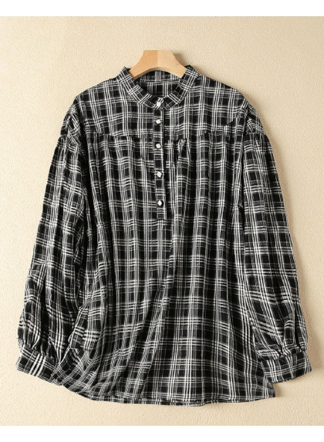 XINYANG Women's Clothing 2025 Spring Retro Hong Kong Style Checkered Shirt Loose Casual Blouse - Image 1