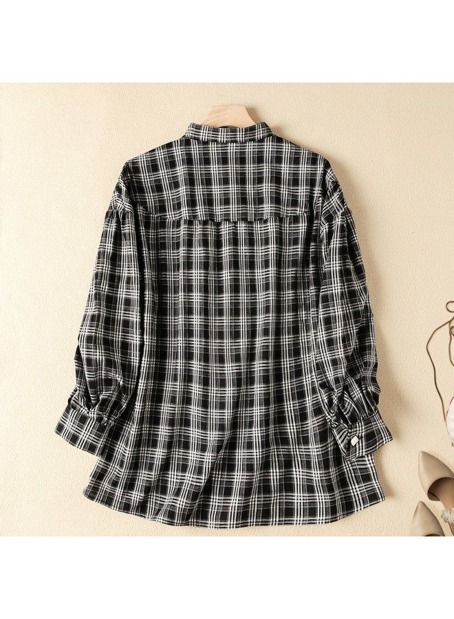 XINYANG Women's Clothing 2025 Spring Retro Hong Kong Style Checkered Shirt Loose Casual Blouse - Image 3