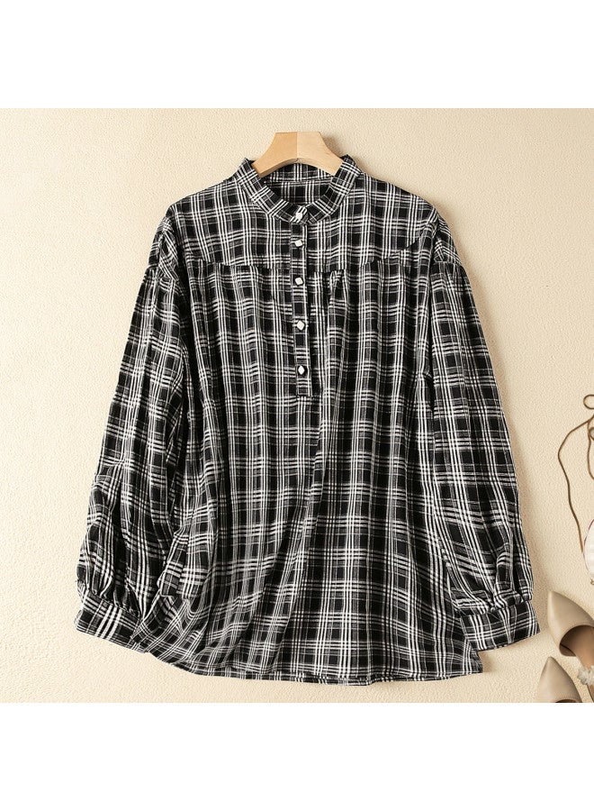 XINYANG Women's Clothing 2025 Spring Retro Hong Kong Style Checkered Shirt Loose Casual Blouse - Image 2
