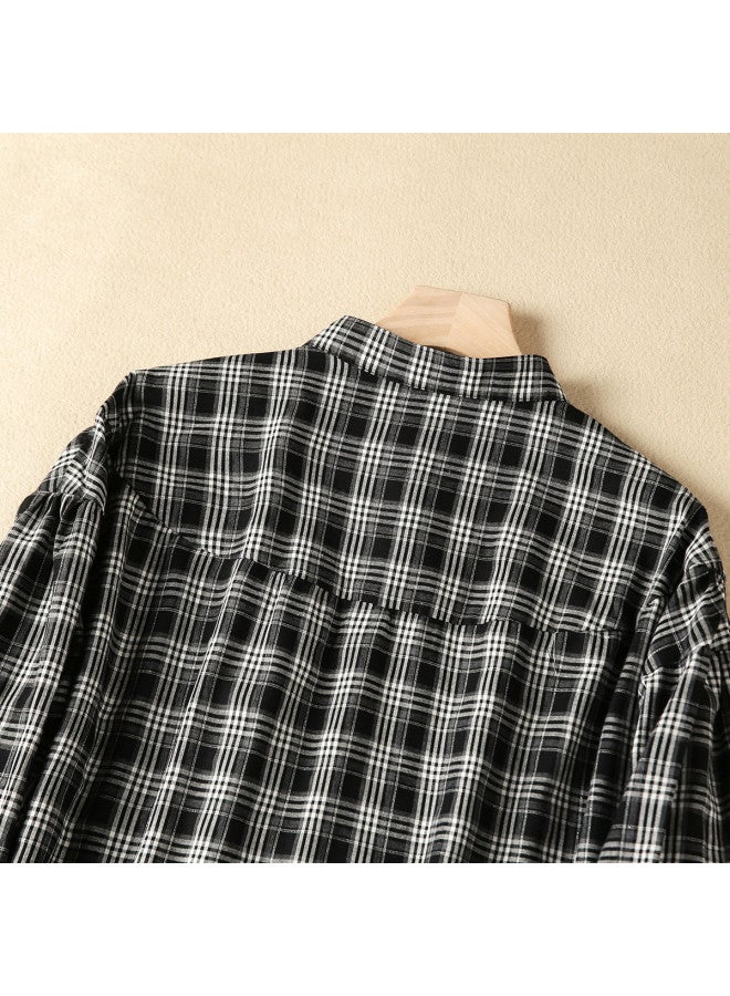 XINYANG Women's Clothing 2025 Spring Retro Hong Kong Style Checkered Shirt Loose Casual Blouse - Image 4