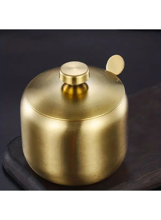 Multipurpose Stainless Steel Sugar Bowl With Lid And Spoon Seasoning Jar Container 1pc For Salt Pepper Kitchen Organizer - Image 1