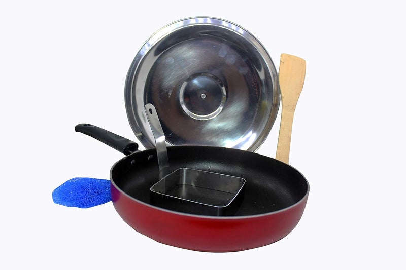 Dynore Dynore Non Stick Fry Pan with lid and Stainless Steel Square EggPancake Ring with Handle - Image 1