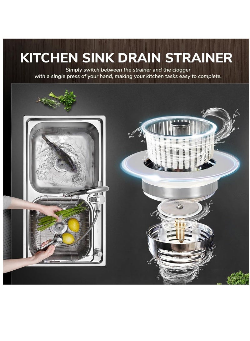 Upgraded 3-in-1 Kitchen Sink Strainer And Stopper, 304 Stainless Steel Pop-Up Sink Stopper with Fast Drainage, Anti-Clogging Basket Filter, Odor & Insect Blocking for US Standard 3-1/2 Inch Drain - Image 2