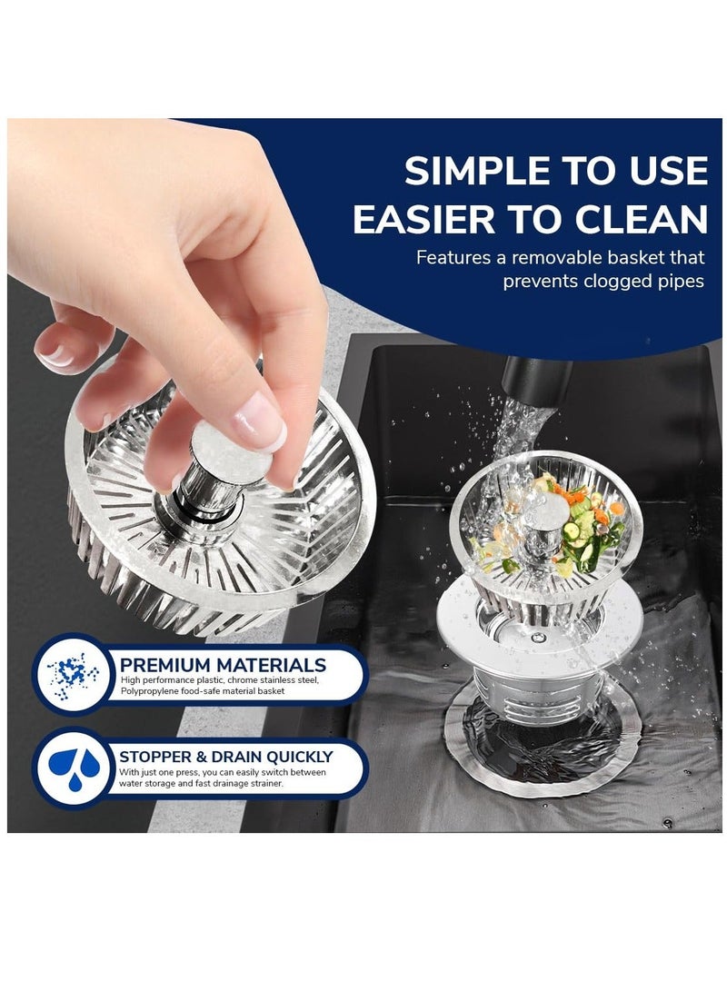 Upgraded 3-in-1 Kitchen Sink Strainer And Stopper, 304 Stainless Steel Pop-Up Sink Stopper with Fast Drainage, Anti-Clogging Basket Filter, Odor & Insect Blocking for US Standard 3-1/2 Inch Drain - Image 5