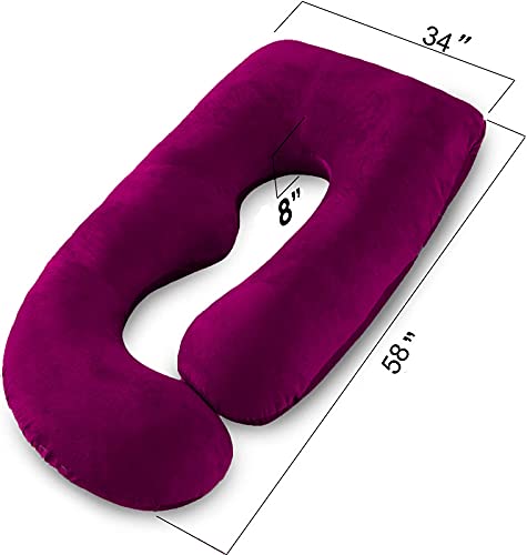 Daddy Cool Luxurious Full Body J Shape MaternityFeedingNursingPregnancy Pillow for Pregnant Women with Made of 100 Velvet Pillow Cover Wine - Image 3