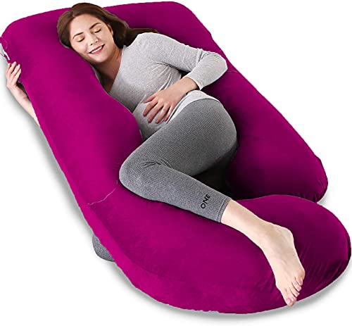 Daddy Cool Luxurious Full Body J Shape MaternityFeedingNursingPregnancy Pillow for Pregnant Women with Made of 100 Velvet Pillow Cover Wine - Image 1