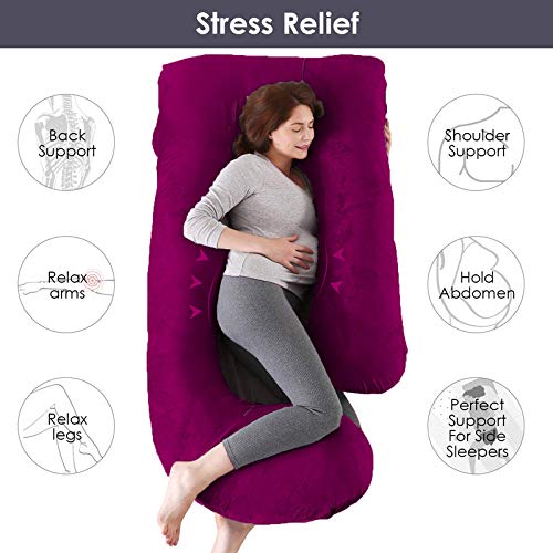 Daddy Cool Luxurious Full Body J Shape MaternityFeedingNursingPregnancy Pillow for Pregnant Women with Made of 100 Velvet Pillow Cover Wine - Image 2