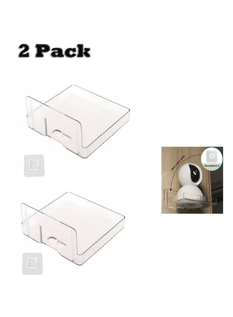 2 PCS Acrylic Floating Small Wall Shelves, Mini Wall Mounted Hanging Display Shelves, Universal Adhesive Shelf Easy to Install No Drill, For Security Cameras, Baby Monitors, Smart Speaker  - Image 1