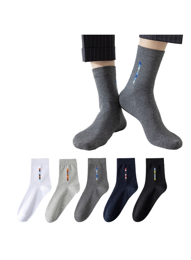 5 Pairs Men's Mid-Calf Cotton Crew Socks, Moisture Wicking for Business Casual Wear - Image 1