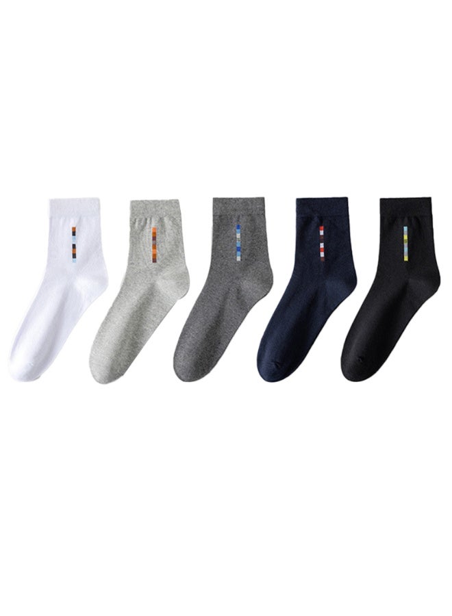 5 Pairs Men's Mid-Calf Cotton Crew Socks, Moisture Wicking for Business Casual Wear - Image 2