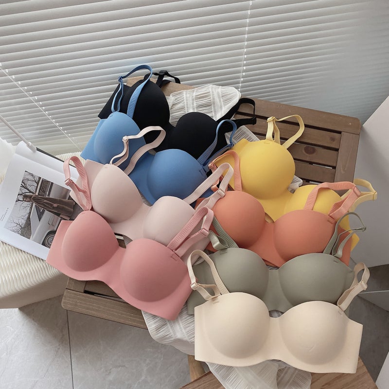 Jianmei Japanese Style Solid Color Glossy Underwear Small Chest Push Up Top Support Comfortable Breathable Wireless Underwear - Image 2