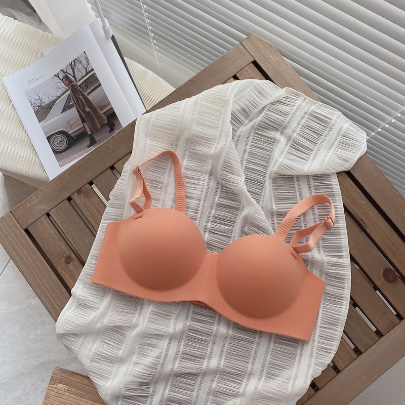 Jianmei Japanese Style Solid Color Glossy Underwear Small Chest Push Up Top Support Comfortable Breathable Wireless Underwear - Image 1