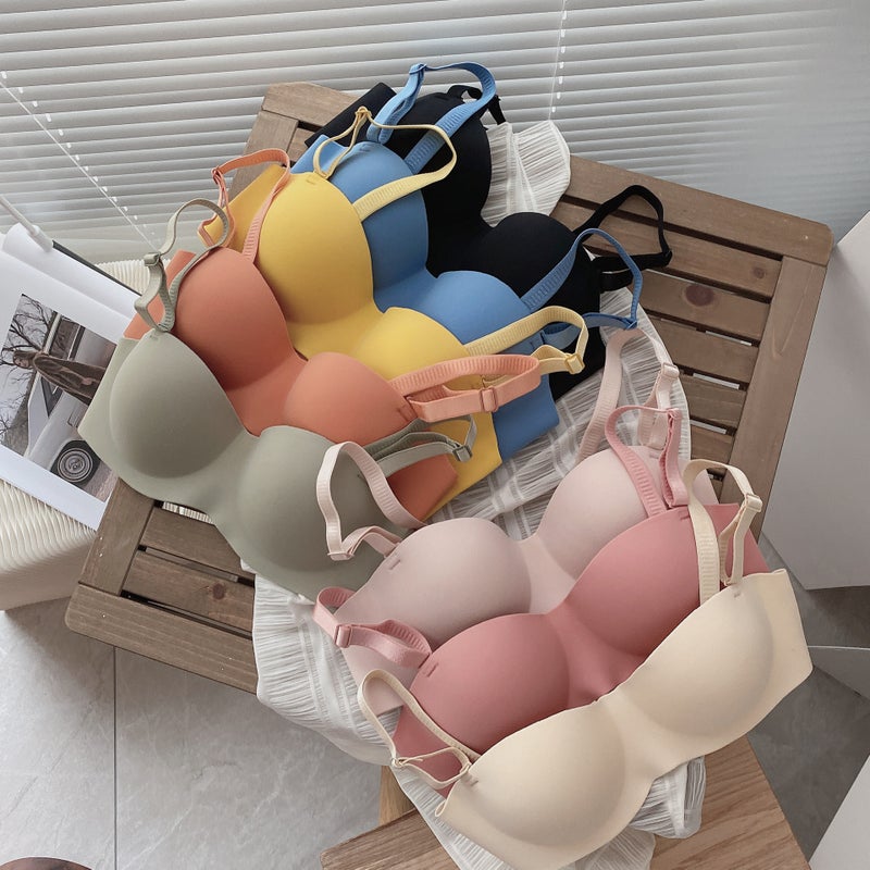 Jianmei Japanese Style Solid Color Glossy Underwear Small Chest Push Up Top Support Comfortable Breathable Wireless Underwear - Image 3