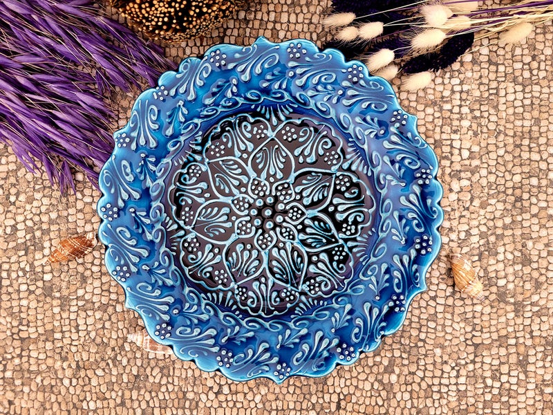 Ayennur Turkish Decorative Plate 9.85"(25cm) Handmade Ceramic Ornament for Home&Office Wall Hanging Decor (Navy Blue) - Image 2