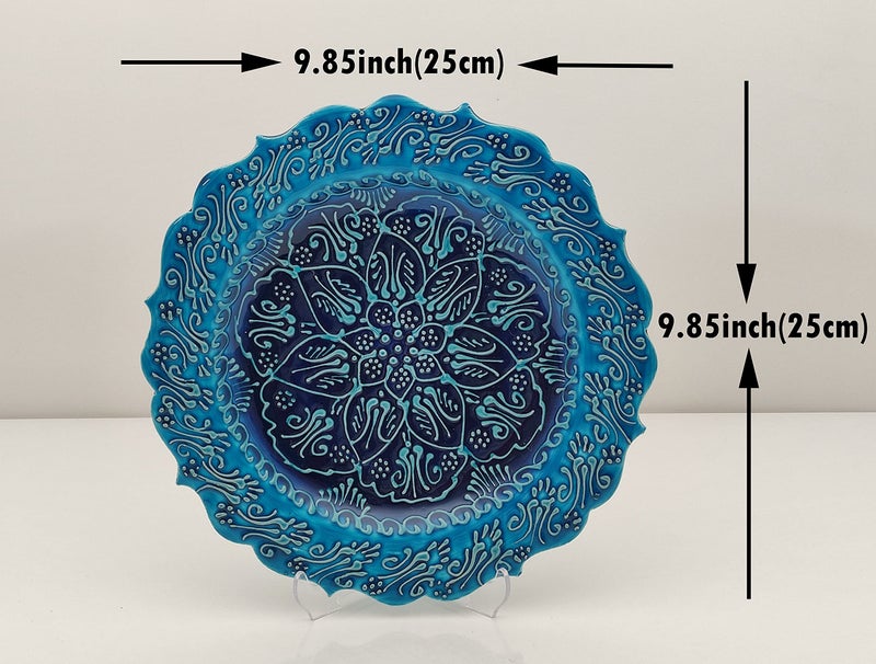 Ayennur Turkish Decorative Plate 9.85"(25cm) Handmade Ceramic Ornament for Home&Office Wall Hanging Decor (Navy Blue) - Image 4