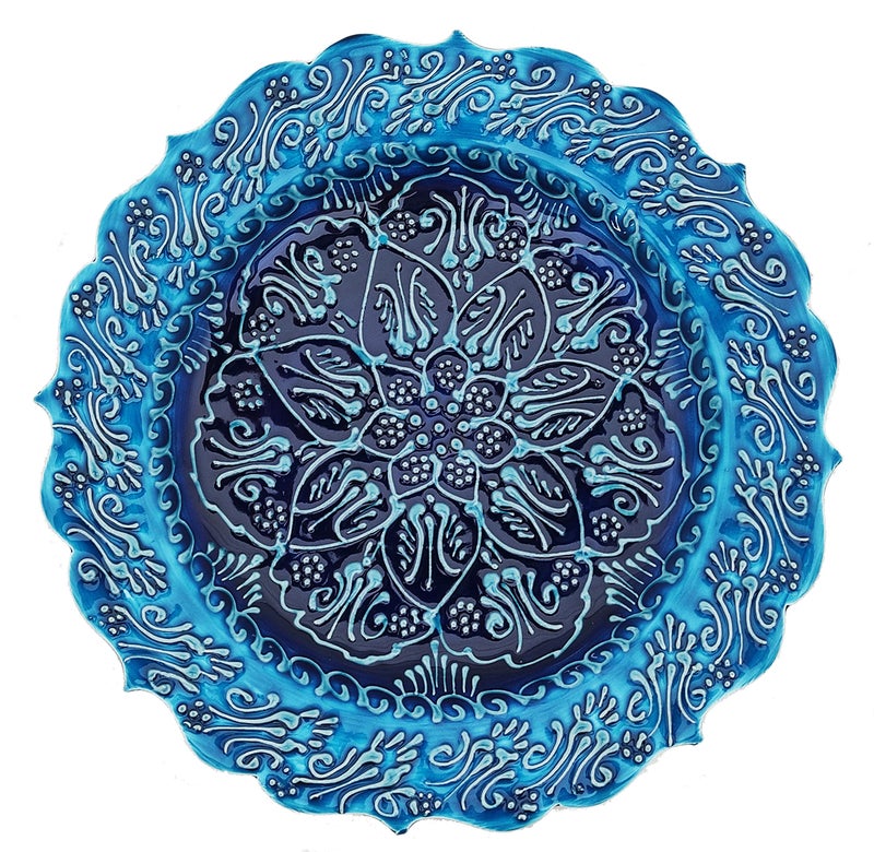 Ayennur Turkish Decorative Plate 9.85"(25cm) Handmade Ceramic Ornament for Home&Office Wall Hanging Decor (Navy Blue) - Image 1