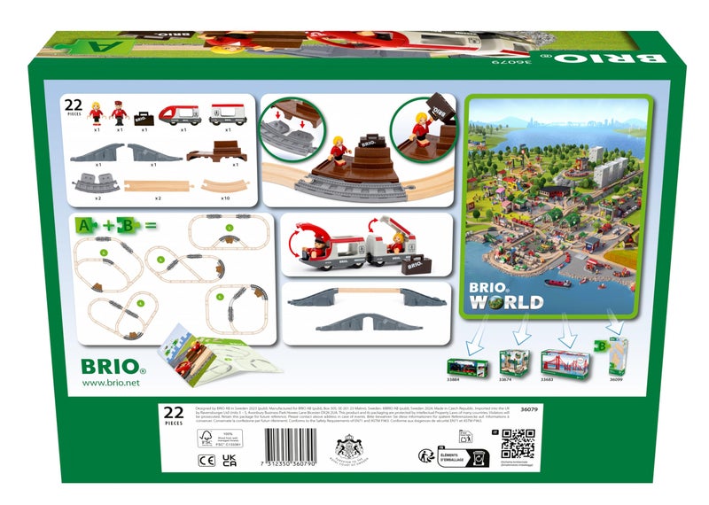 BRIO World â€“ 36079 Starter Travel Train Set | 22-Piece Wooden Toy Train Set for Kids Aged 3 Years Up - Image 2