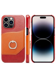 Case Cover For iPhone 14 Pro Fierre Shann Oil Wax Texture Genuine Leather Back Case Red